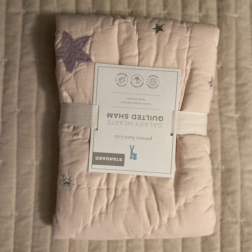 NEW Pottery Barn Galaxy Hearts Quilted Sham - Pink